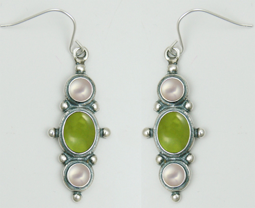 Sterling Silver Drop Dangle Earrings With Peridot And Cultured Freshwater Pearl